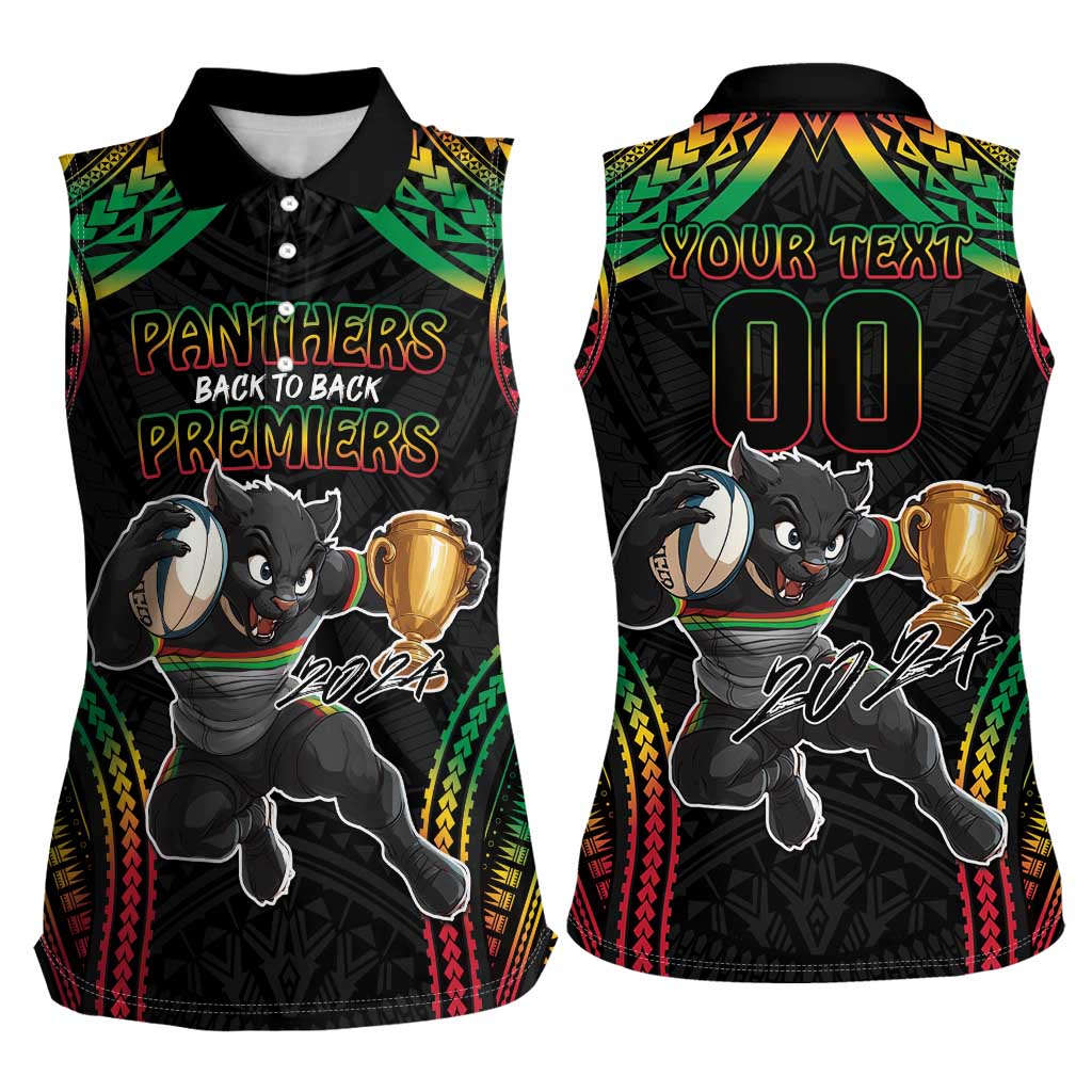 Custom Panthers Champion Grand Final 2024 Women Sleeveless Polo Shirt With Polynesian Style