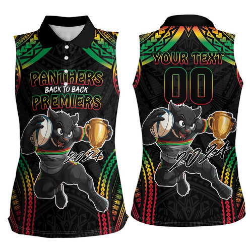 Custom Panthers Champion Grand Final 2024 Women Sleeveless Polo Shirt With Polynesian Style
