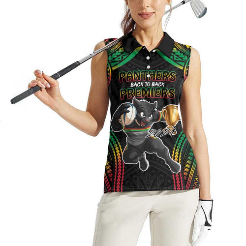 Custom Panthers Champion Grand Final 2024 Women Sleeveless Polo Shirt With Polynesian Style