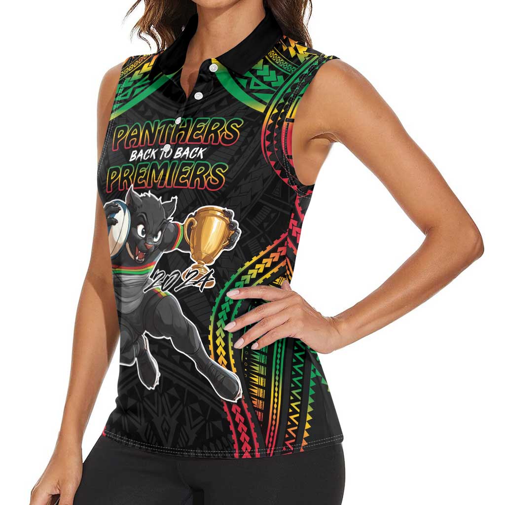 Custom Panthers Champion Grand Final 2024 Women Sleeveless Polo Shirt With Polynesian Style