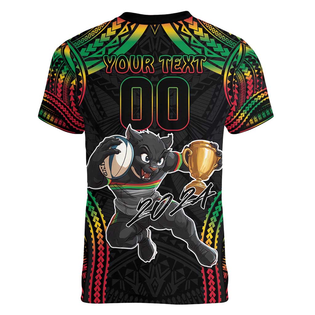 Custom Panthers Champion Grand Final 2024 Women V-Neck T-Shirt With Polynesian Style