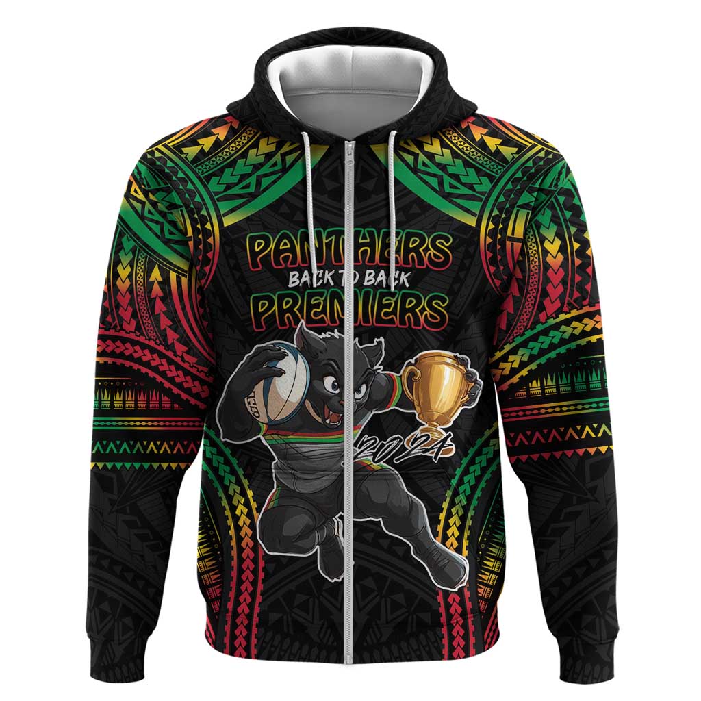 Custom Panthers Champion Grand Final 2024 Zip Hoodie With Polynesian Style