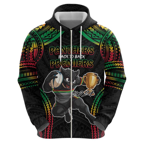 Custom Panthers Champion Grand Final 2024 Zip Hoodie With Polynesian Style