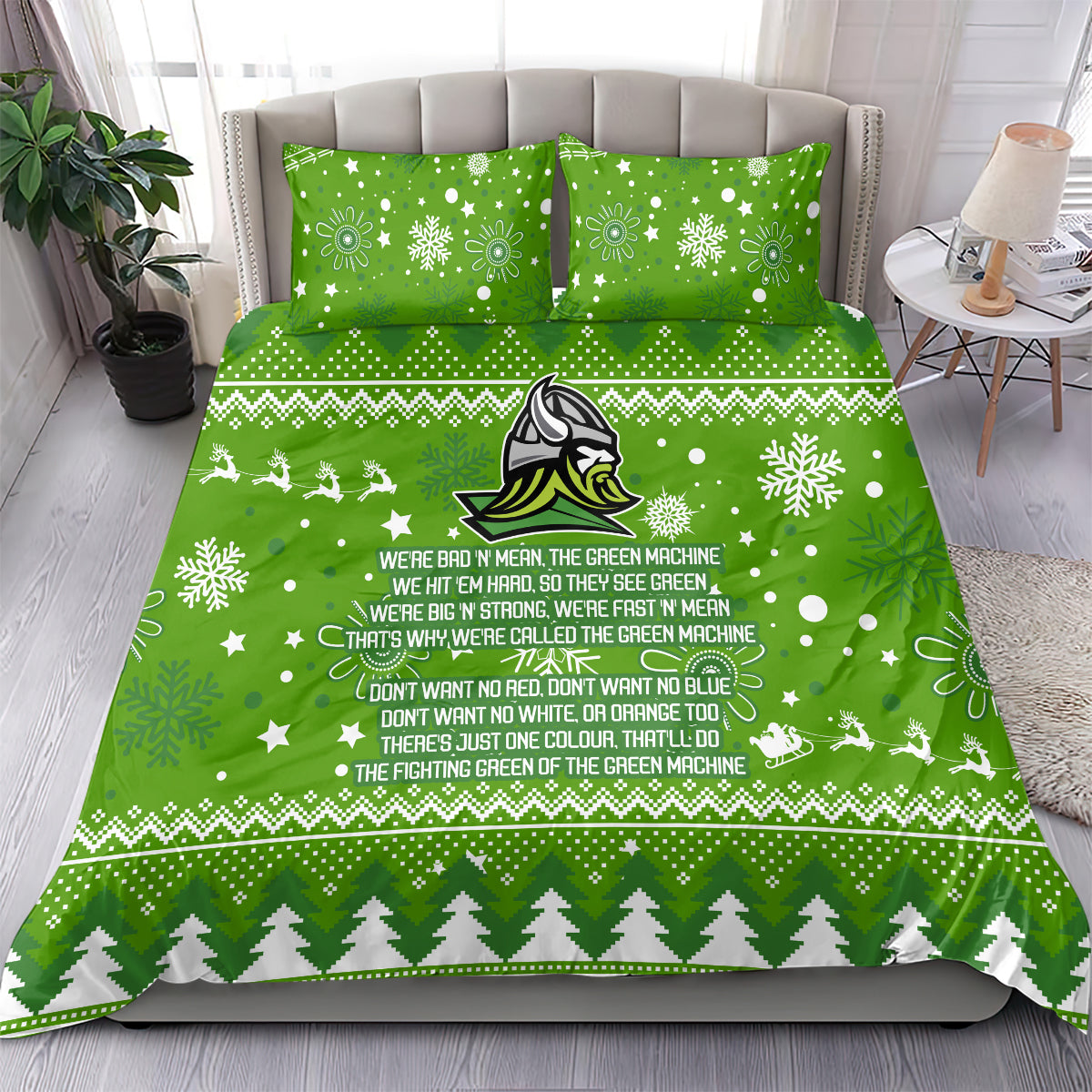 raiders-rugby-bedding-set-the-mighty-green-machine-2023-christmas-vibe