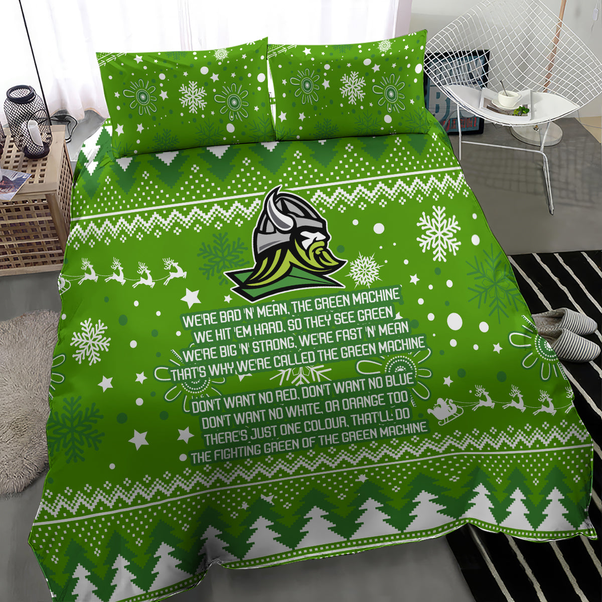 raiders-rugby-bedding-set-the-mighty-green-machine-2023-christmas-vibe