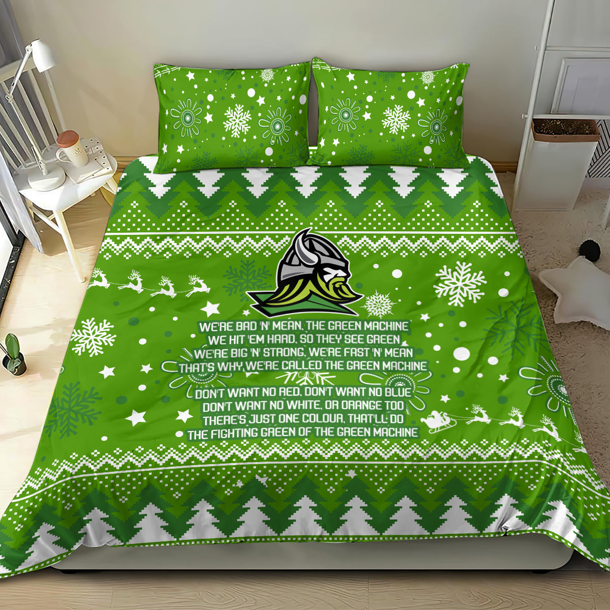 raiders-rugby-bedding-set-the-mighty-green-machine-2023-christmas-vibe