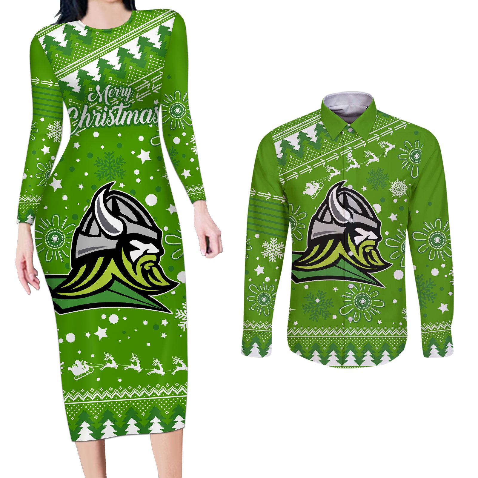 raiders-rugby-couples-matching-long-sleeve-bodycon-dress-and-long-sleeve-button-shirt-the-mighty-green-machine-2023-christmas-vibe