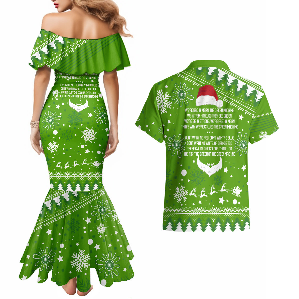 raiders-rugby-couples-matching-mermaid-dress-and-hawaiian-shirt-the-mighty-green-machine-2023-christmas-vibe