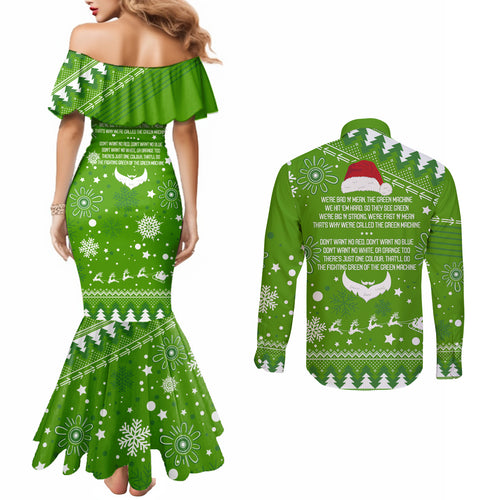 raiders-rugby-couples-matching-mermaid-dress-and-long-sleeve-button-shirt-the-mighty-green-machine-2023-christmas-vibe
