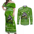 raiders-rugby-couples-matching-off-shoulder-maxi-dress-and-long-sleeve-button-shirt-the-mighty-green-machine-2023-christmas-vibe