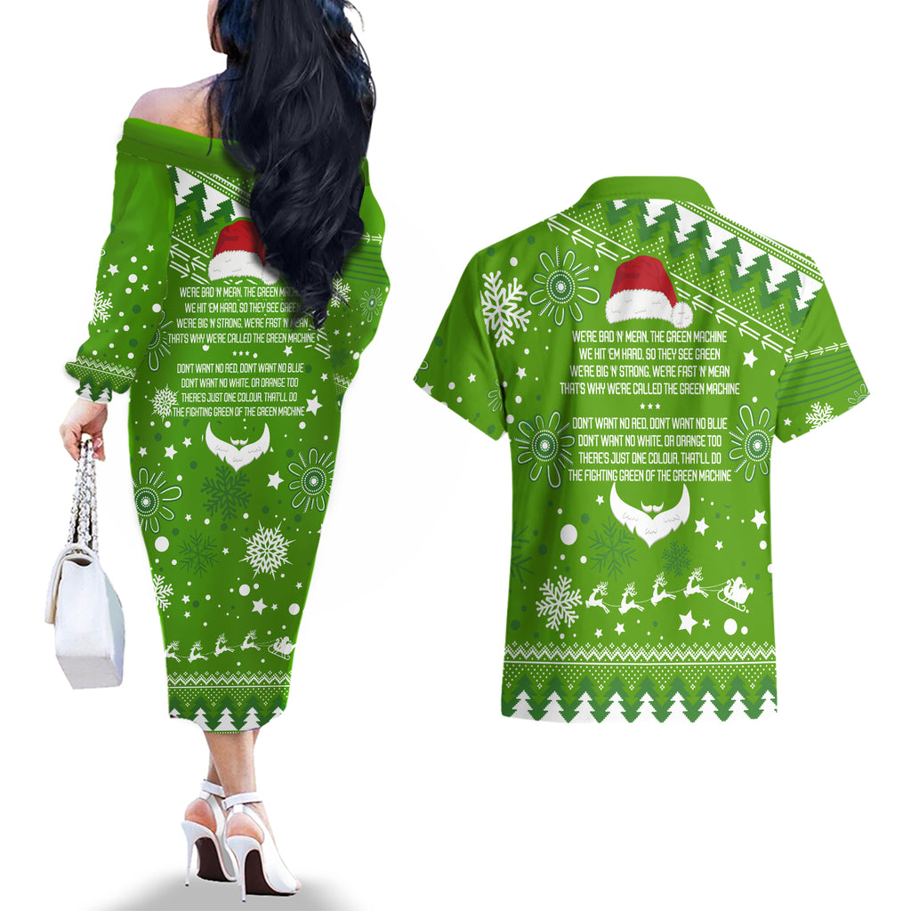 raiders-rugby-couples-matching-off-the-shoulder-long-sleeve-dress-and-hawaiian-shirt-the-mighty-green-machine-2023-christmas-vibe