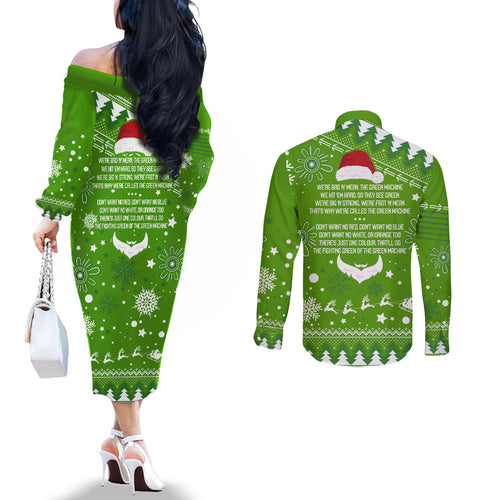 raiders-rugby-couples-matching-off-the-shoulder-long-sleeve-dress-and-long-sleeve-button-shirt-the-mighty-green-machine-2023-christmas-vibe