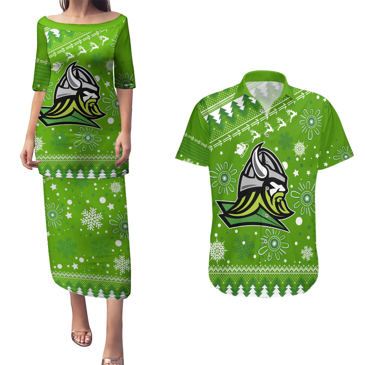 raiders-rugby-couples-matching-puletasi-dress-and-hawaiian-shirt-the-mighty-green-machine-2023-christmas-vibe