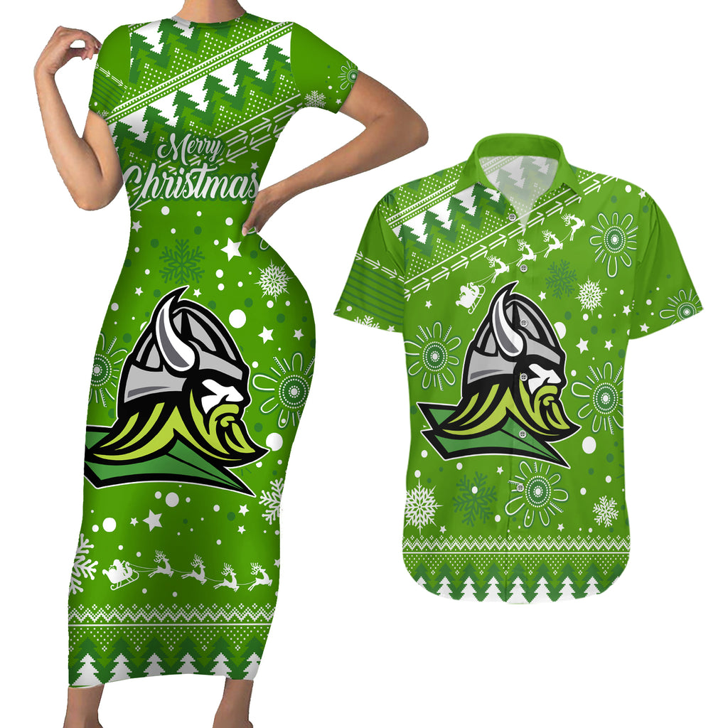raiders-rugby-couples-matching-short-sleeve-bodycon-dress-and-hawaiian-shirt-the-mighty-green-machine-2023-christmas-vibe