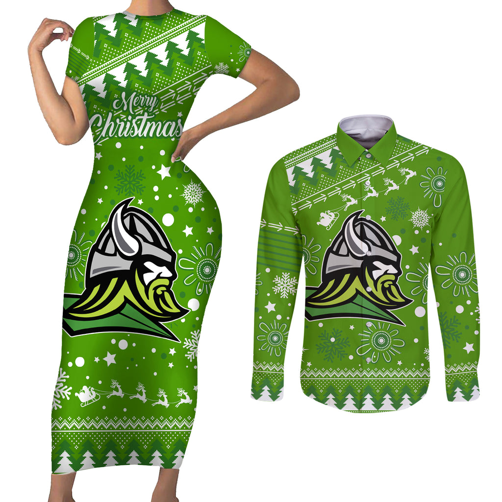 raiders-rugby-couples-matching-short-sleeve-bodycon-dress-and-long-sleeve-button-shirt-the-mighty-green-machine-2023-christmas-vibe
