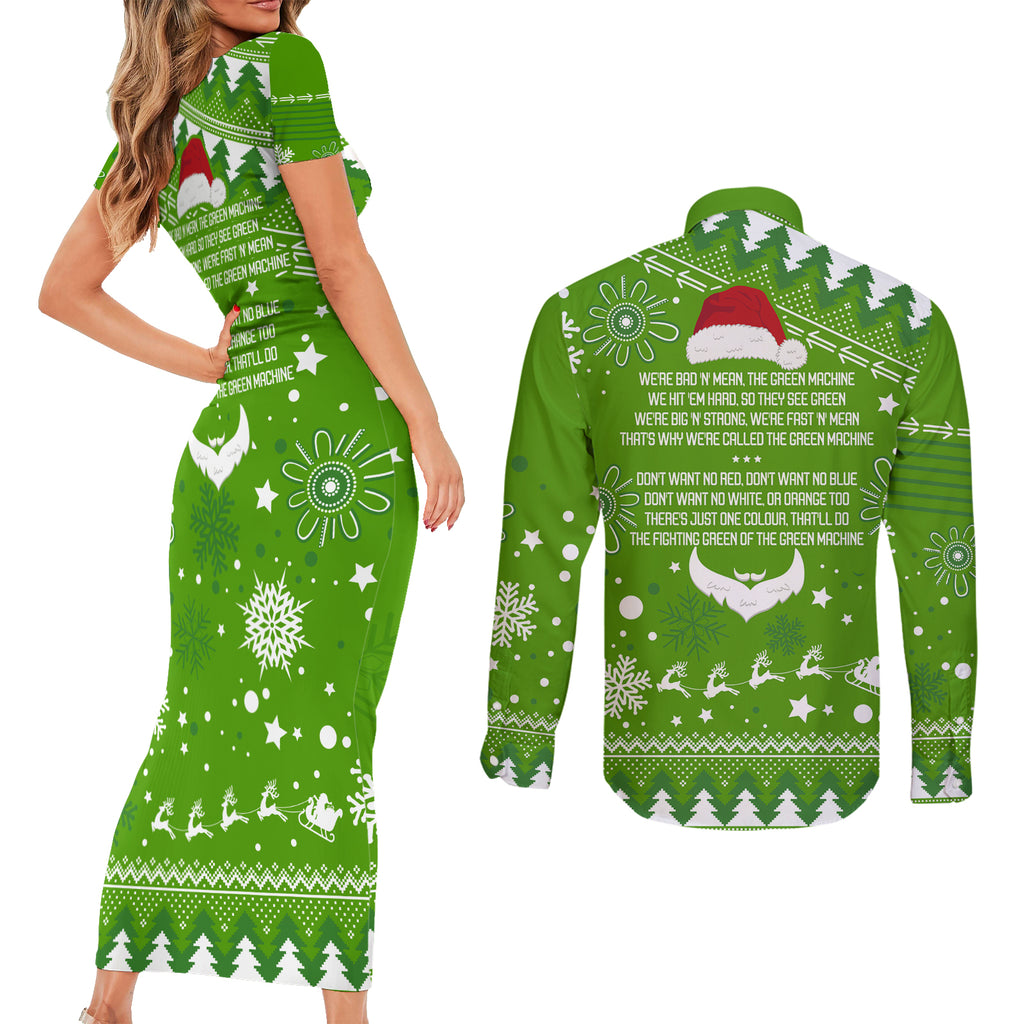 raiders-rugby-couples-matching-short-sleeve-bodycon-dress-and-long-sleeve-button-shirt-the-mighty-green-machine-2023-christmas-vibe
