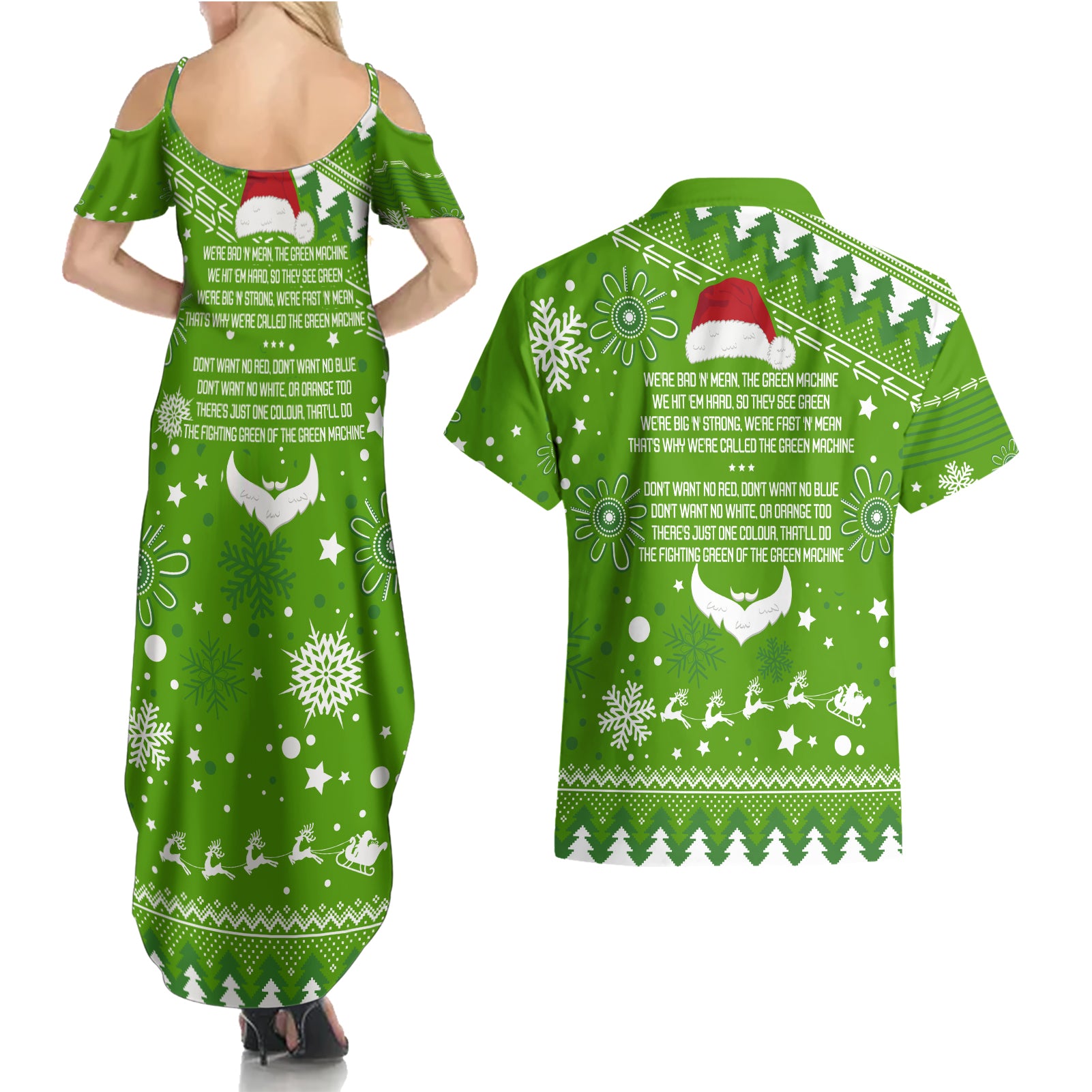 raiders-rugby-couples-matching-summer-maxi-dress-and-hawaiian-shirt-the-mighty-green-machine-2023-christmas-vibe