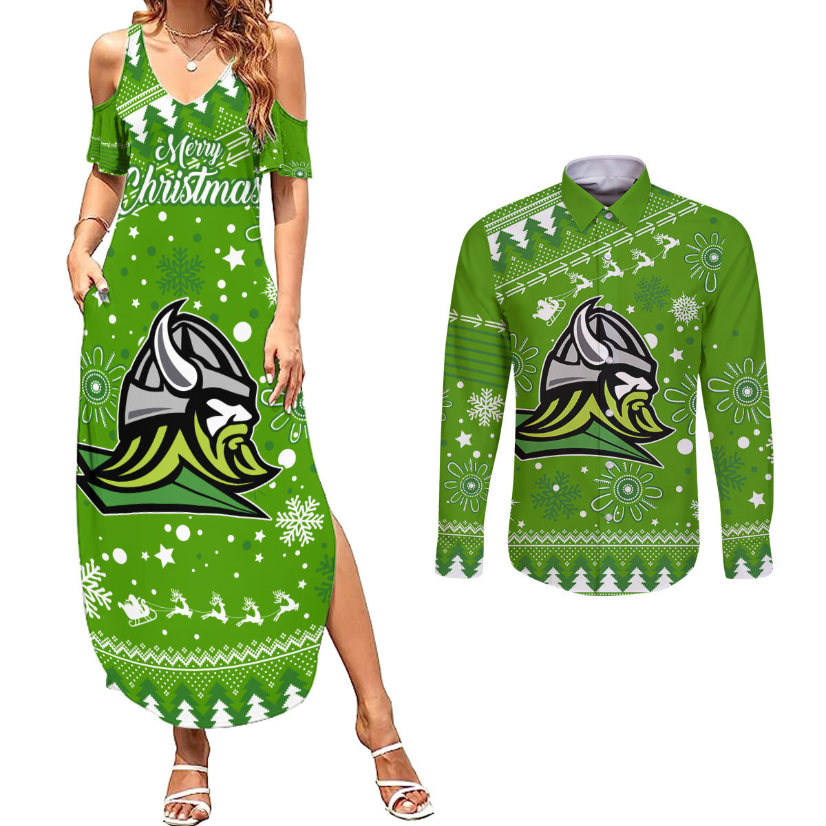 raiders-rugby-couples-matching-summer-maxi-dress-and-long-sleeve-button-shirt-the-mighty-green-machine-2023-christmas-vibe