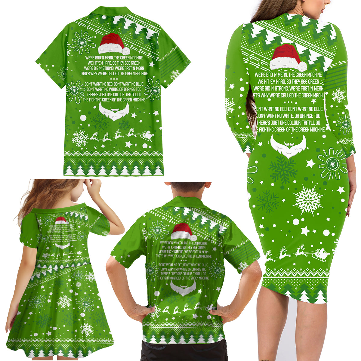 raiders-rugby-family-matching-long-sleeve-bodycon-dress-and-hawaiian-shirt-the-mighty-green-machine-2023-christmas-vibe