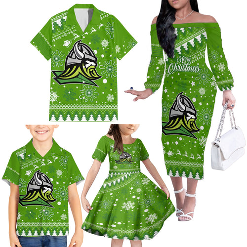 raiders-rugby-family-matching-off-shoulder-long-sleeve-dress-and-hawaiian-shirt-the-mighty-green-machine-2023-christmas-vibe