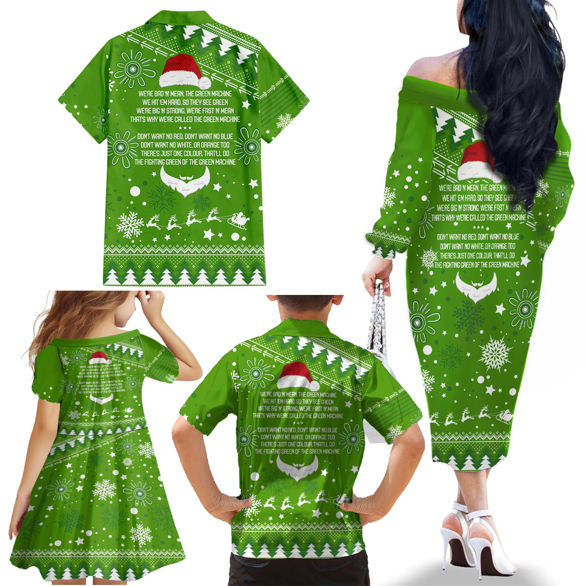 raiders-rugby-family-matching-off-shoulder-long-sleeve-dress-and-hawaiian-shirt-the-mighty-green-machine-2023-christmas-vibe