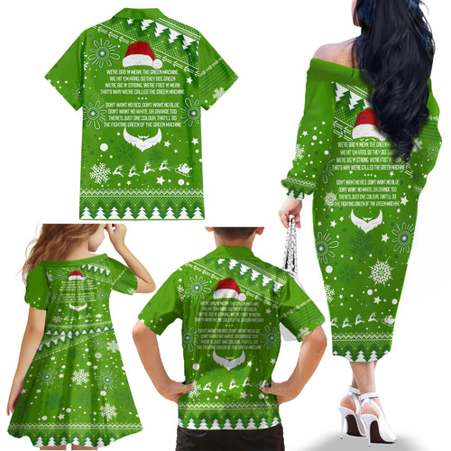 raiders-rugby-family-matching-off-shoulder-long-sleeve-dress-and-hawaiian-shirt-the-mighty-green-machine-2023-christmas-vibe