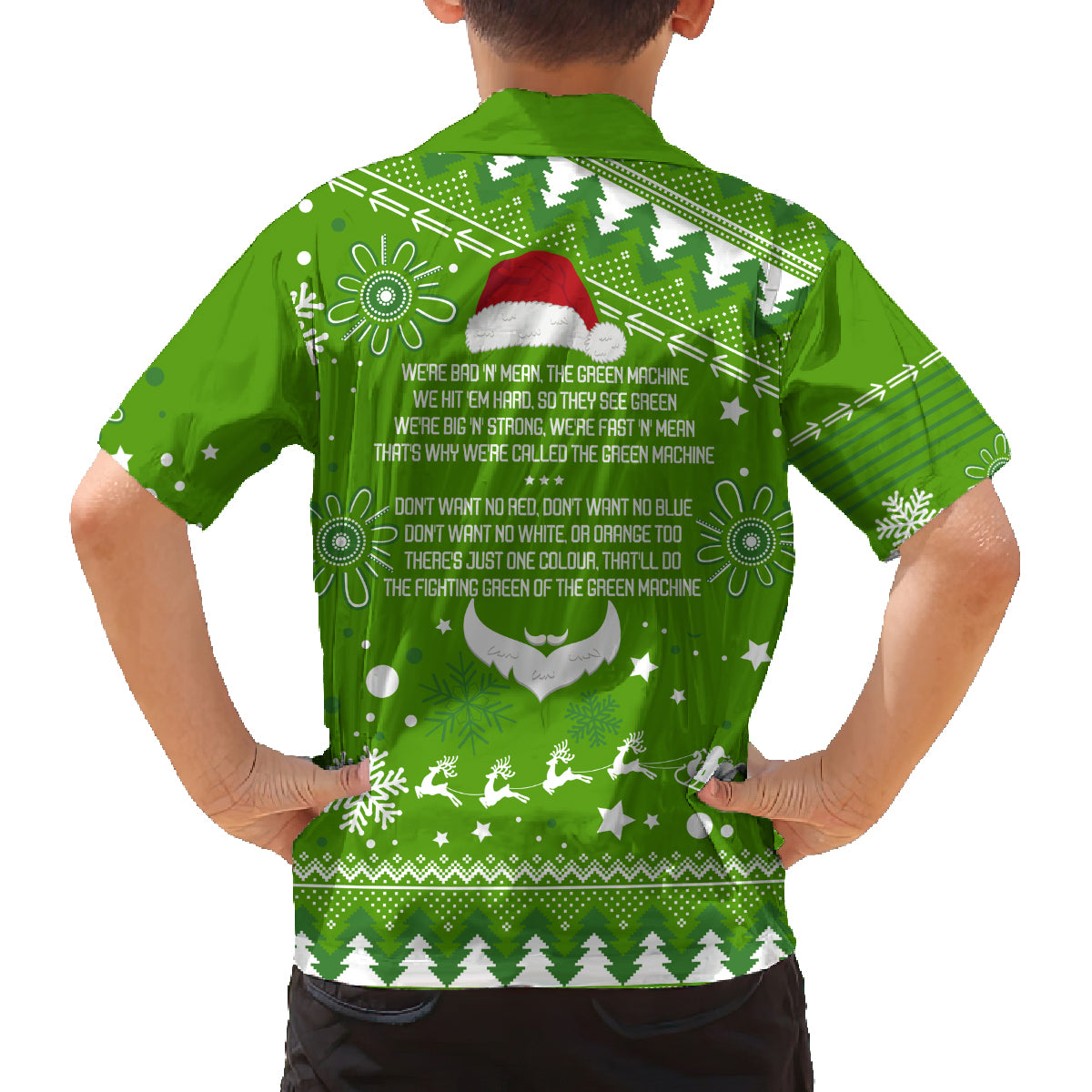 raiders-rugby-family-matching-off-shoulder-short-dress-and-hawaiian-shirt-the-mighty-green-machine-2023-christmas-vibe