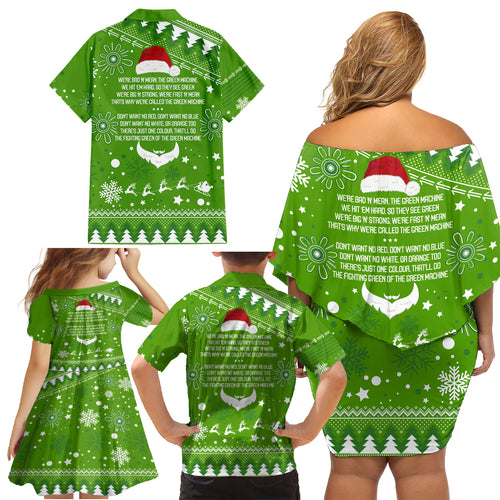 raiders-rugby-family-matching-off-shoulder-short-dress-and-hawaiian-shirt-the-mighty-green-machine-2023-christmas-vibe