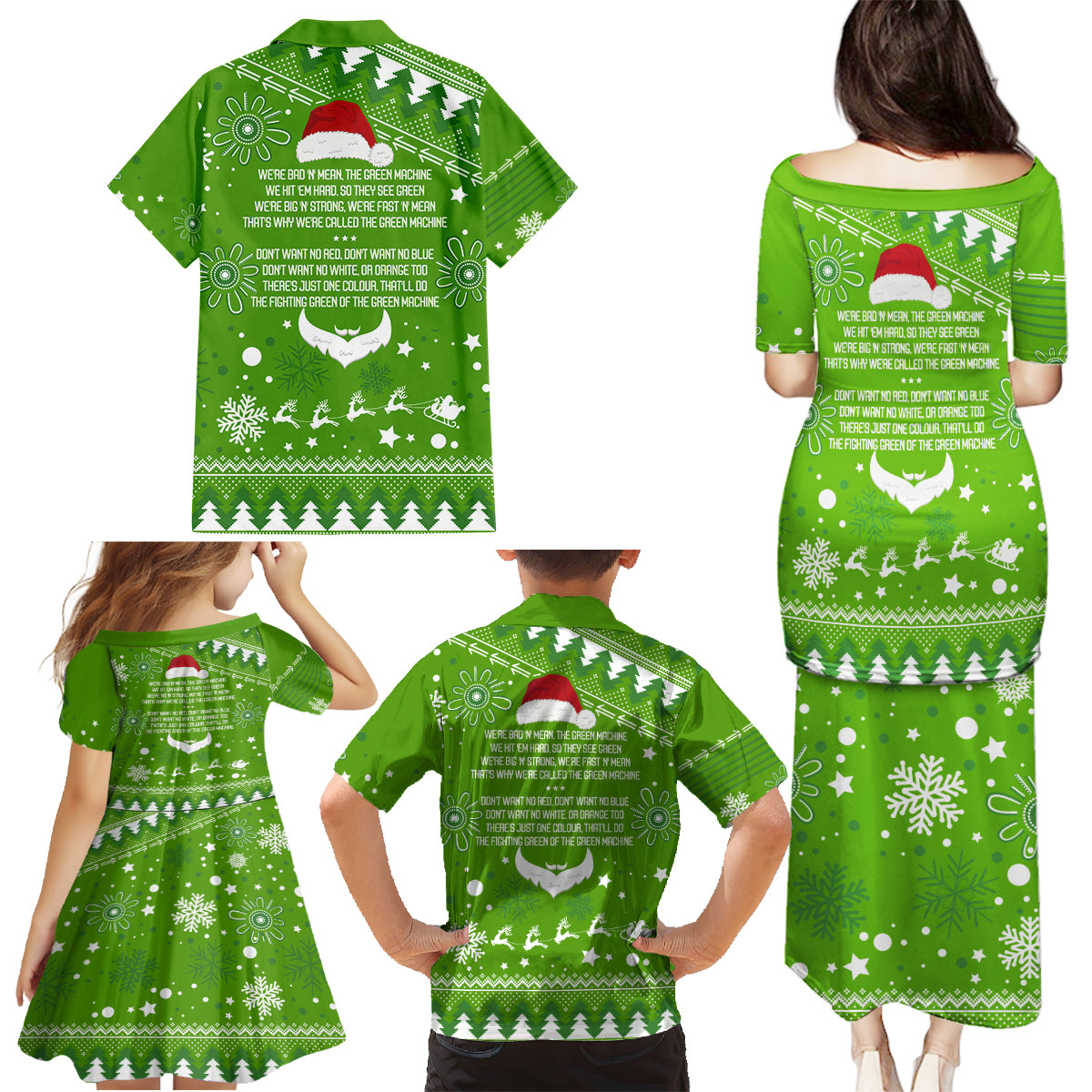 raiders-rugby-family-matching-puletasi-dress-and-hawaiian-shirt-the-mighty-green-machine-2023-christmas-vibe