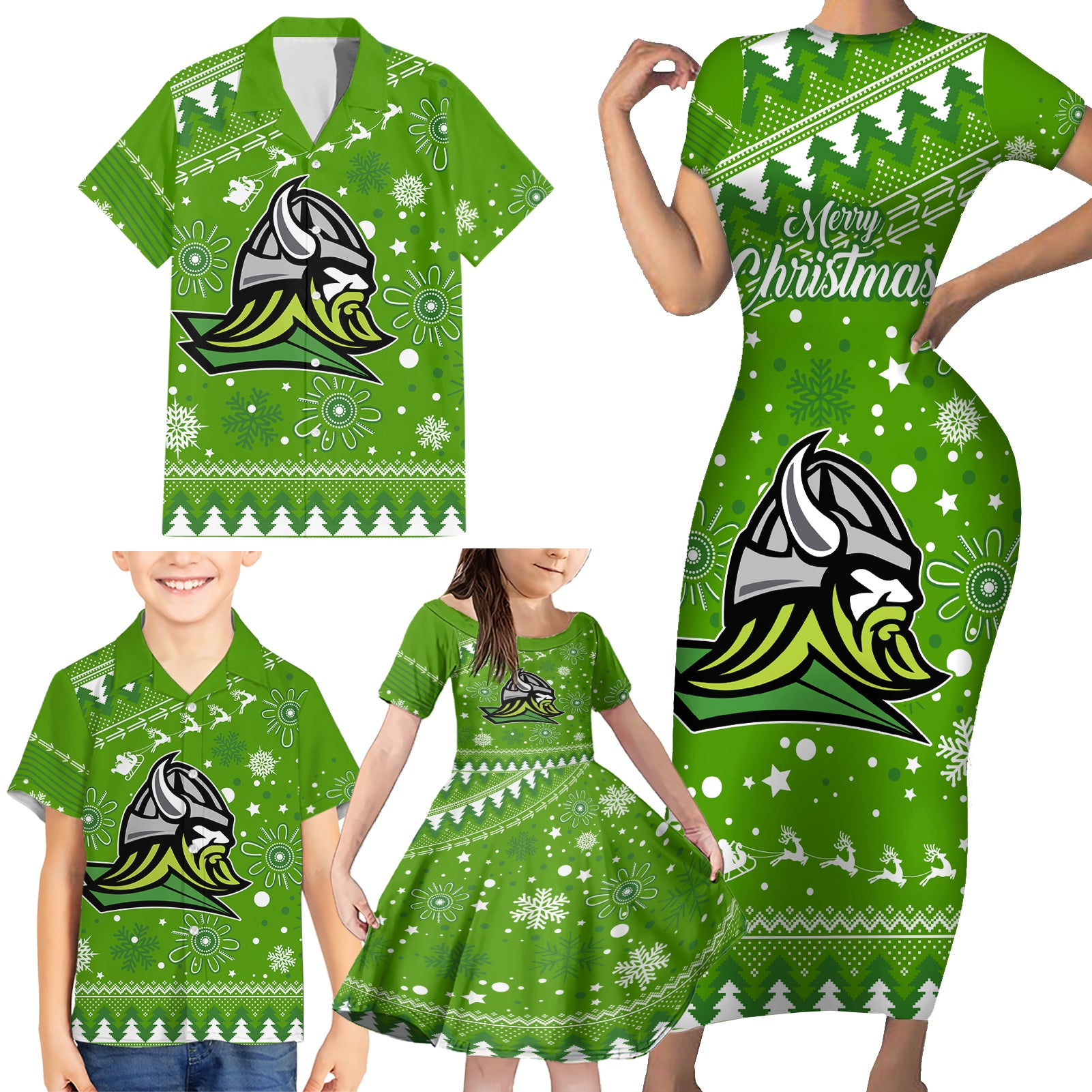 raiders-rugby-family-matching-short-sleeve-bodycon-dress-and-hawaiian-shirt-the-mighty-green-machine-2023-christmas-vibe