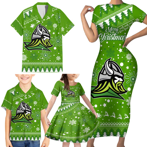 raiders-rugby-family-matching-short-sleeve-bodycon-dress-and-hawaiian-shirt-the-mighty-green-machine-2023-christmas-vibe