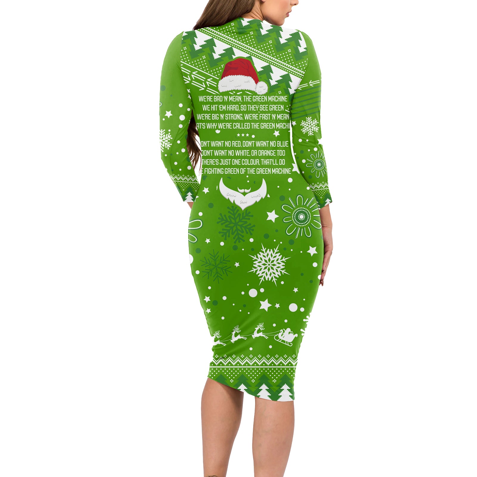 raiders-rugby-long-sleeve-bodycon-dress-the-mighty-green-machine-2023-christmas-vibe