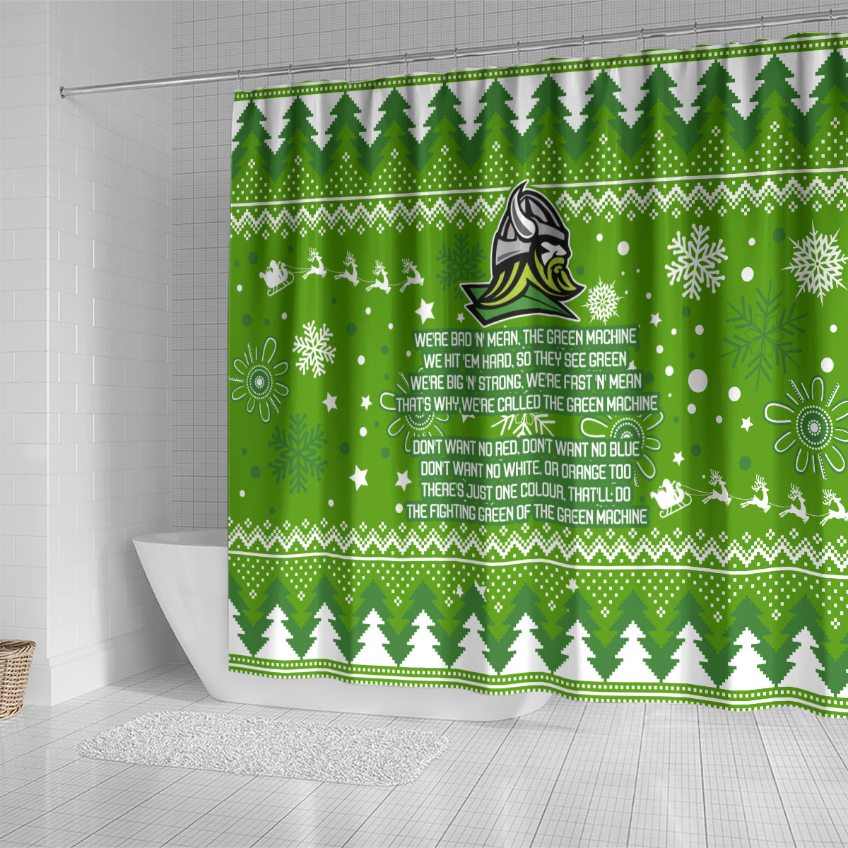 raiders-rugby-shower-curtain-the-mighty-green-machine-2023-christmas-vibe