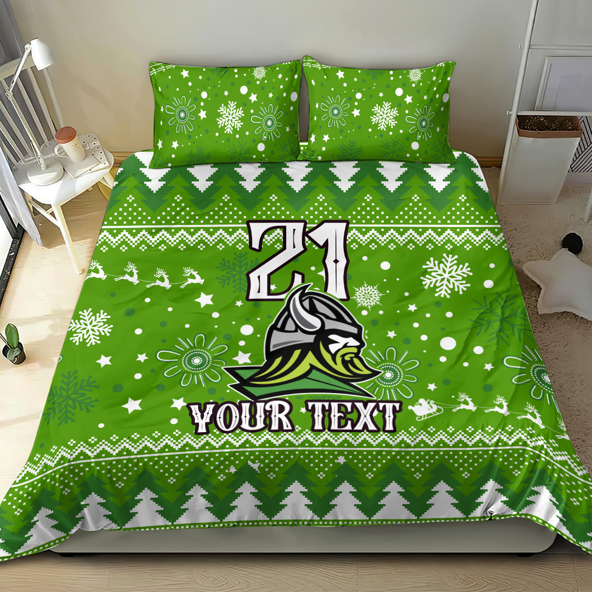 custom-raiders-rugby-bedding-set-the-mighty-green-machine-2023-christmas-vibe