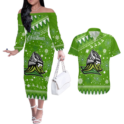 custom-raiders-rugby-couples-matching-off-the-shoulder-long-sleeve-dress-and-hawaiian-shirt-the-mighty-green-machine-2023-christmas-vibe