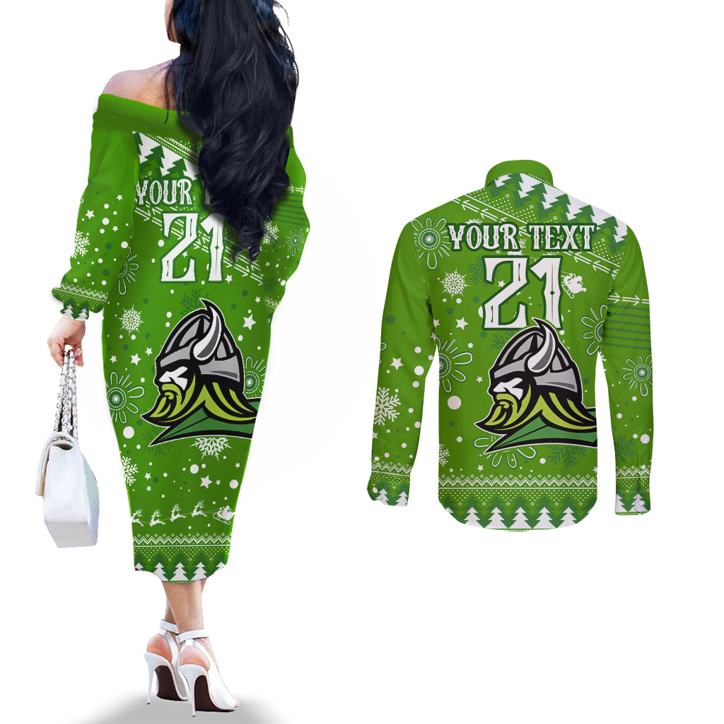custom-raiders-rugby-couples-matching-off-the-shoulder-long-sleeve-dress-and-long-sleeve-button-shirt-the-mighty-green-machine-2023-christmas-vibe