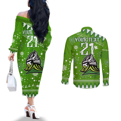 custom-raiders-rugby-couples-matching-off-the-shoulder-long-sleeve-dress-and-long-sleeve-button-shirt-the-mighty-green-machine-2023-christmas-vibe