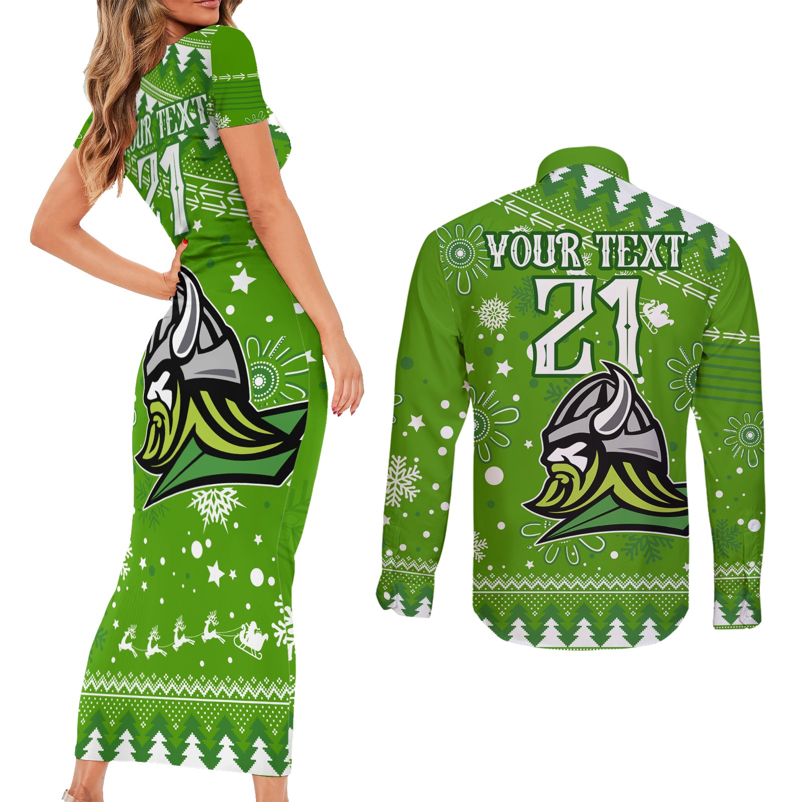 custom-raiders-rugby-couples-matching-short-sleeve-bodycon-dress-and-long-sleeve-button-shirt-the-mighty-green-machine-2023-christmas-vibe