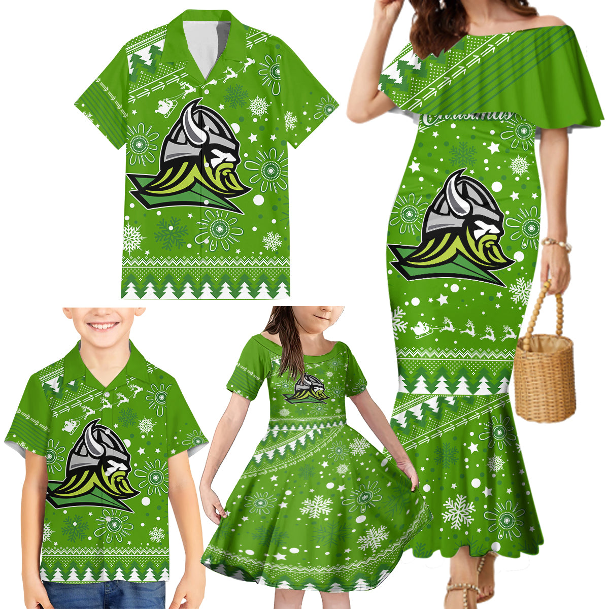 custom-raiders-rugby-family-matching-mermaid-dress-and-hawaiian-shirt-the-mighty-green-machine-2023-christmas-vibe