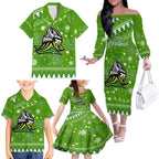 custom-raiders-rugby-family-matching-off-shoulder-long-sleeve-dress-and-hawaiian-shirt-the-mighty-green-machine-2023-christmas-vibe
