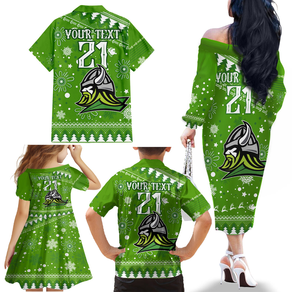 custom-raiders-rugby-family-matching-off-shoulder-long-sleeve-dress-and-hawaiian-shirt-the-mighty-green-machine-2023-christmas-vibe