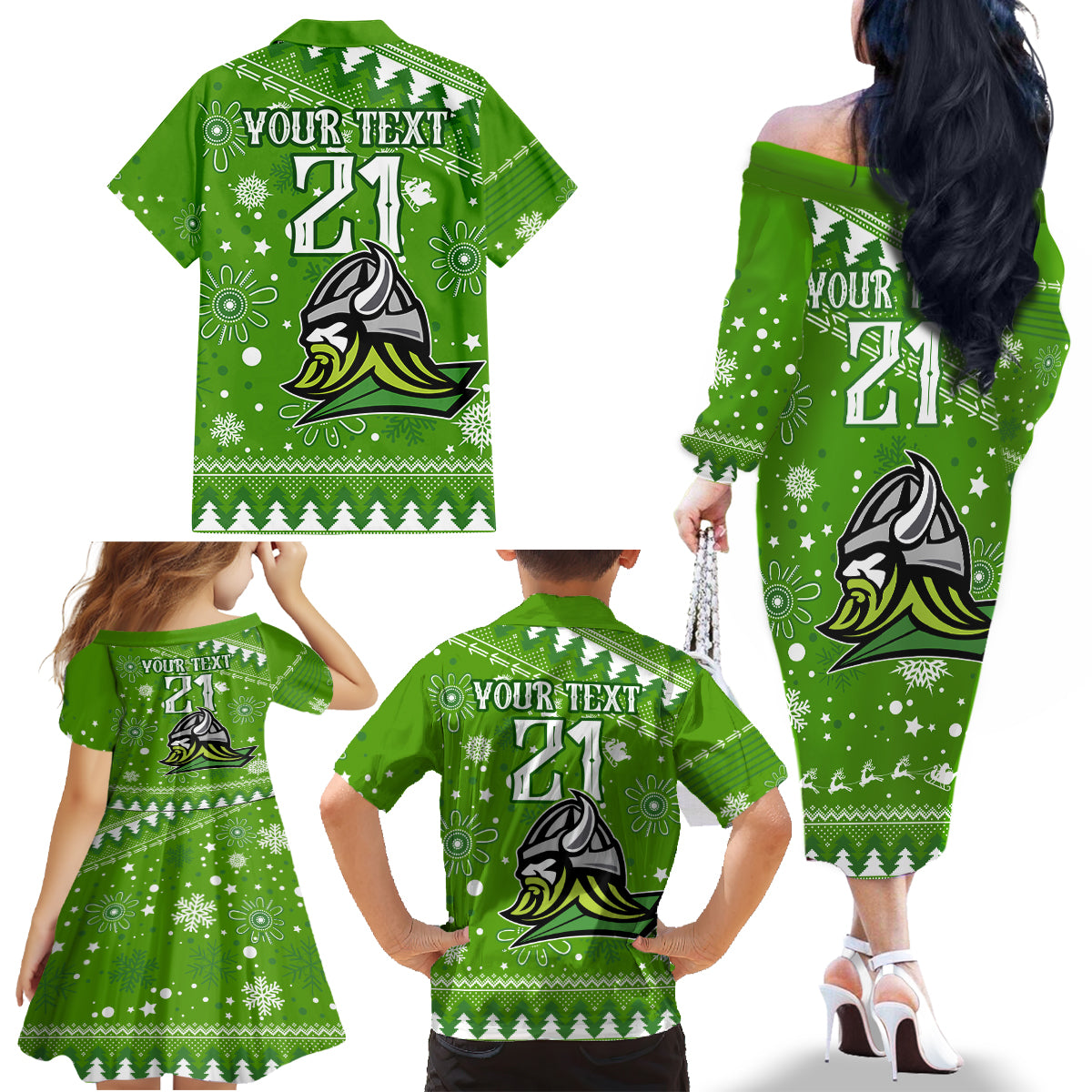 custom-raiders-rugby-family-matching-off-shoulder-long-sleeve-dress-and-hawaiian-shirt-the-mighty-green-machine-2023-christmas-vibe