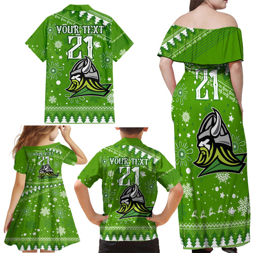 custom-raiders-rugby-family-matching-off-shoulder-maxi-dress-and-hawaiian-shirt-the-mighty-green-machine-2023-christmas-vibe