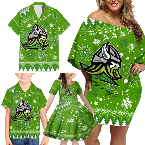 custom-raiders-rugby-family-matching-off-shoulder-short-dress-and-hawaiian-shirt-the-mighty-green-machine-2023-christmas-vibe