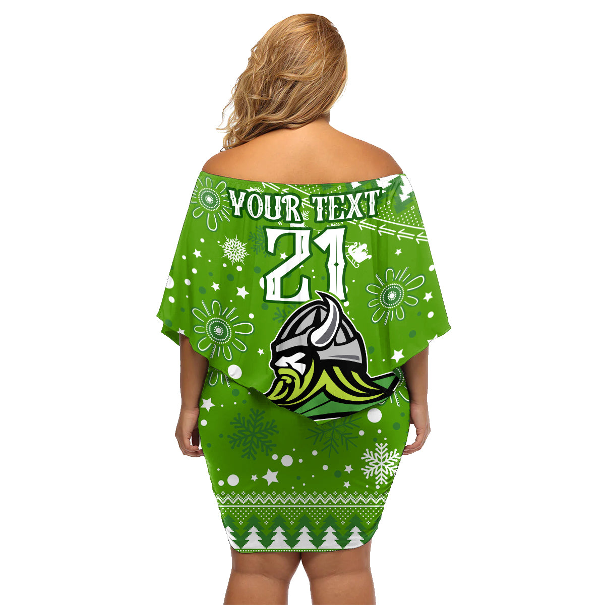 custom-raiders-rugby-family-matching-off-shoulder-short-dress-and-hawaiian-shirt-the-mighty-green-machine-2023-christmas-vibe