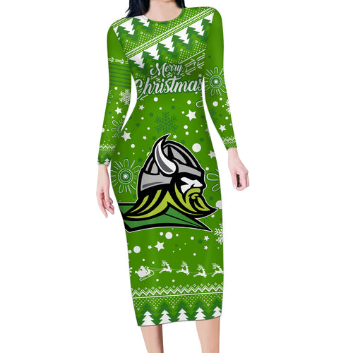custom-raiders-rugby-long-sleeve-bodycon-dress-the-mighty-green-machine-2023-christmas-vibe