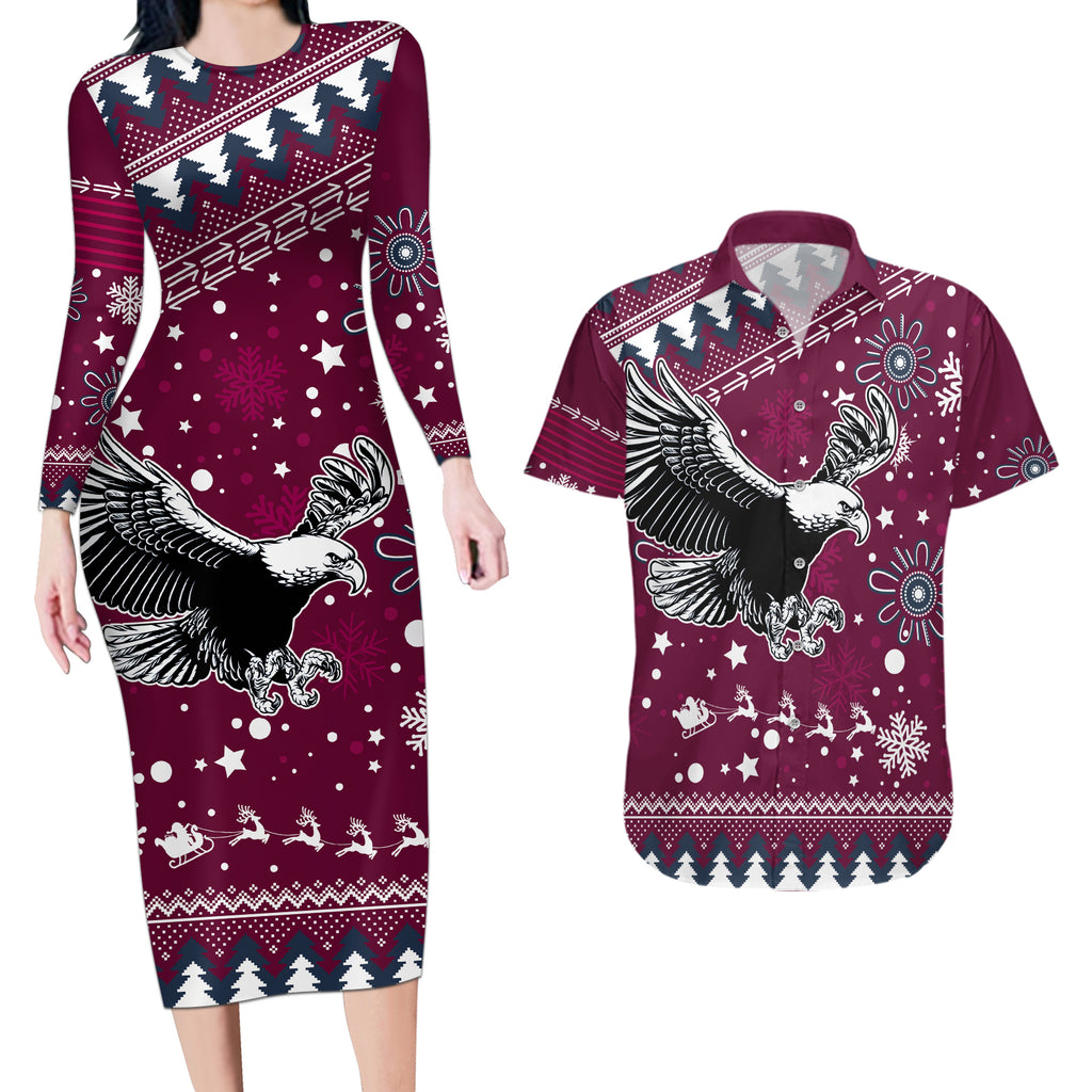 sea-eagles-rugby-couples-matching-long-sleeve-bodycon-dress-and-hawaiian-shirt-manly-boys-victory-2023-christmas-vibe