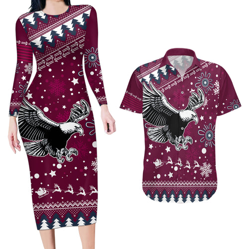 sea-eagles-rugby-couples-matching-long-sleeve-bodycon-dress-and-hawaiian-shirt-manly-boys-victory-2023-christmas-vibe