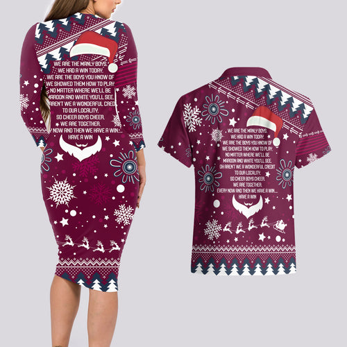 sea-eagles-rugby-couples-matching-long-sleeve-bodycon-dress-and-hawaiian-shirt-manly-boys-victory-2023-christmas-vibe