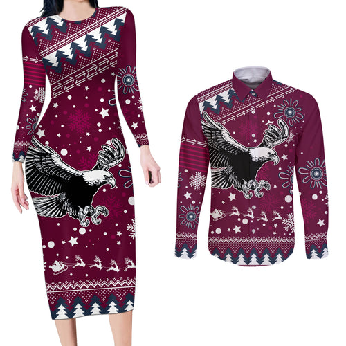 sea-eagles-rugby-couples-matching-long-sleeve-bodycon-dress-and-long-sleeve-button-shirt-manly-boys-victory-2023-christmas-vibe